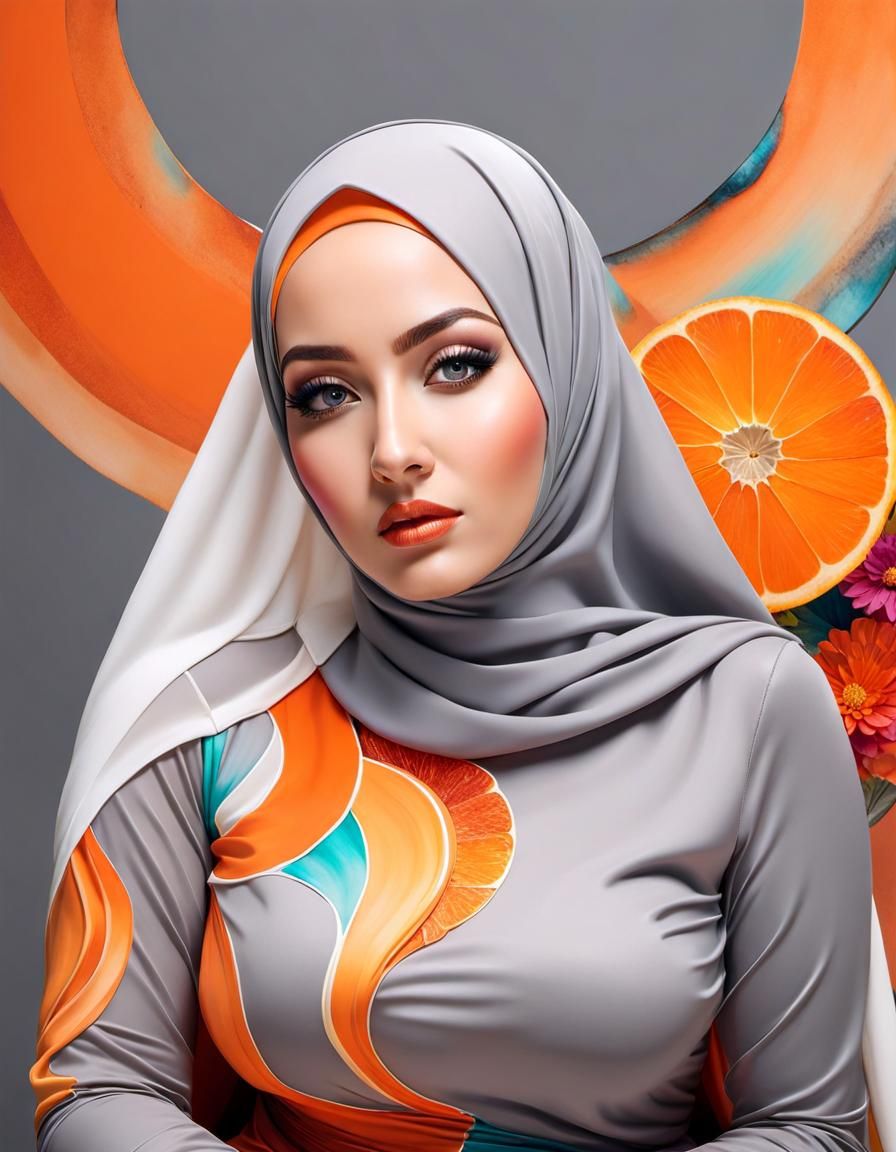 Psychedelic Portrait of Woman in Hijab, Alcohol Ink Style