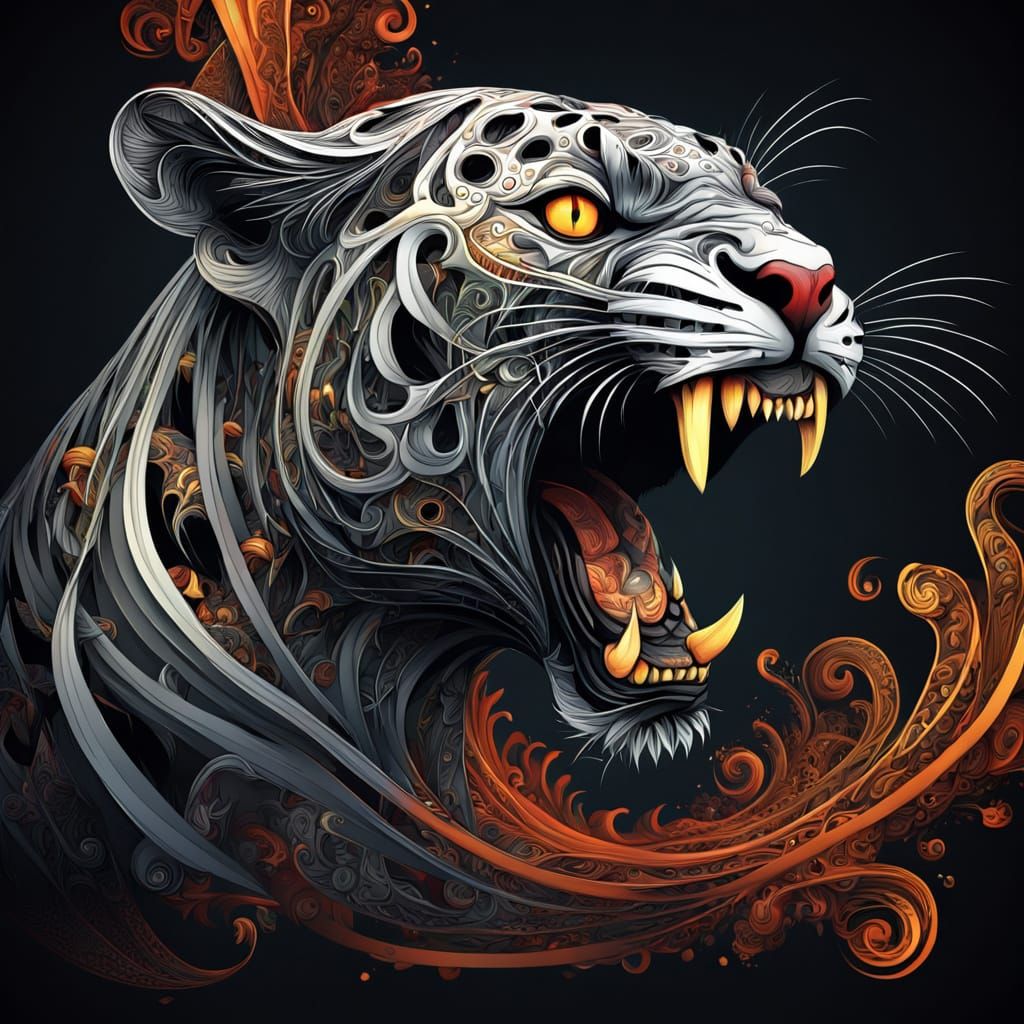 Demonic Zombie Leopard with Abstract Fractal Elements
