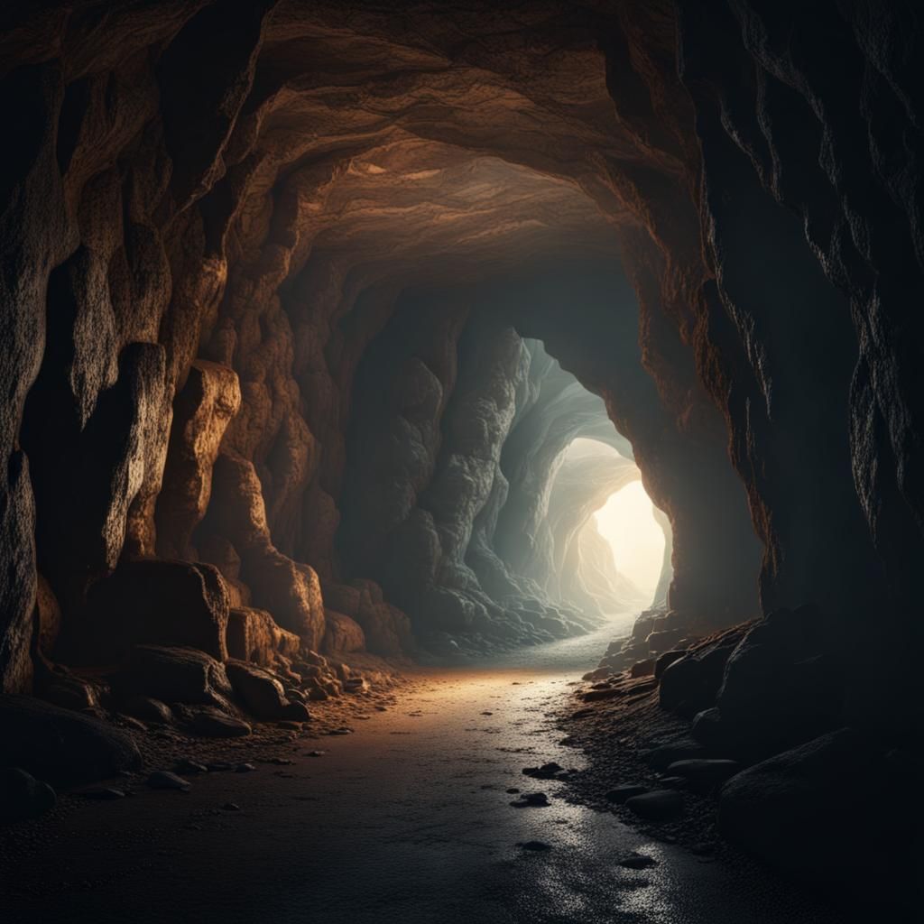 Epic Cave Tunnel with Light: Digital Matte Painting