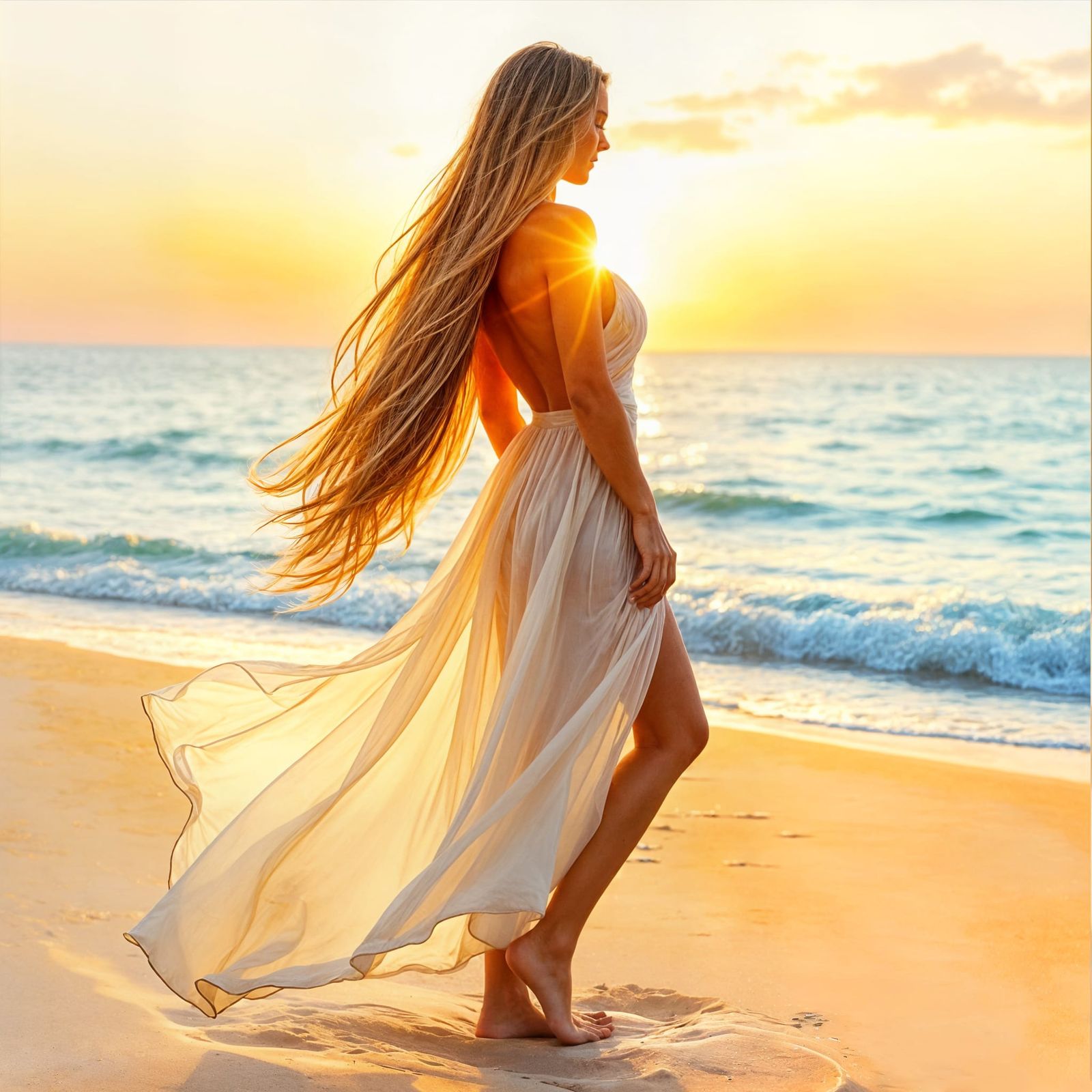 Sunset Beach Beauty in Watercolor Style