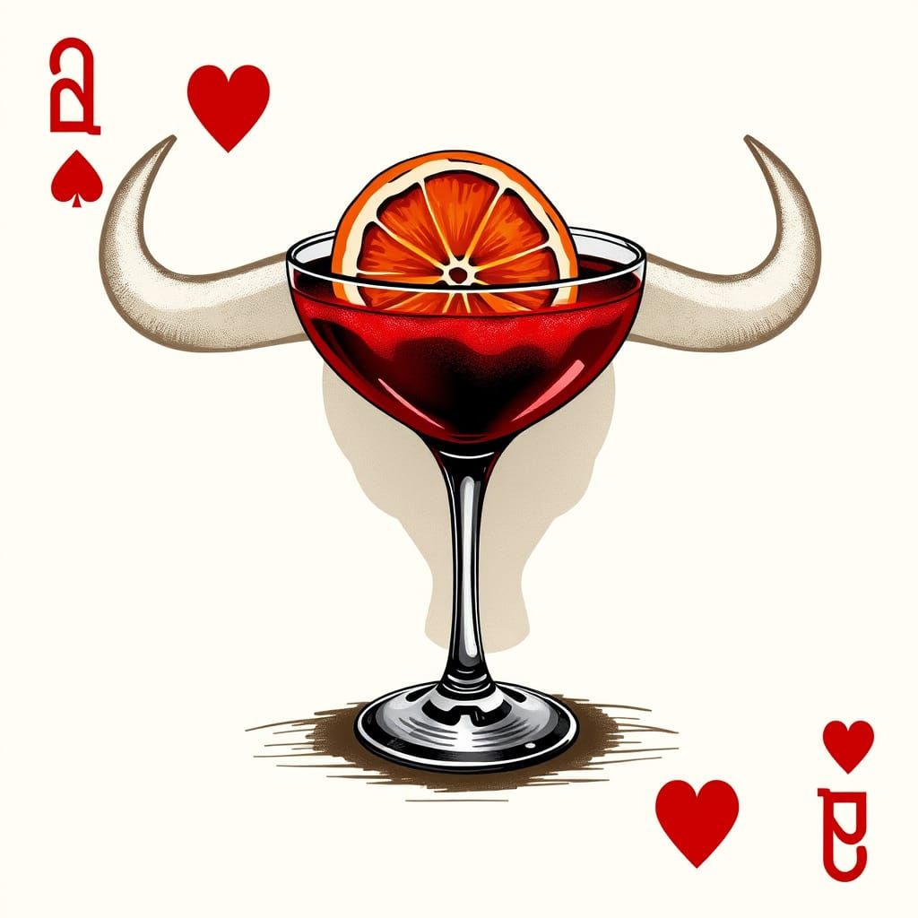 Queen of Hearts with Cocktail, Illustrative Style