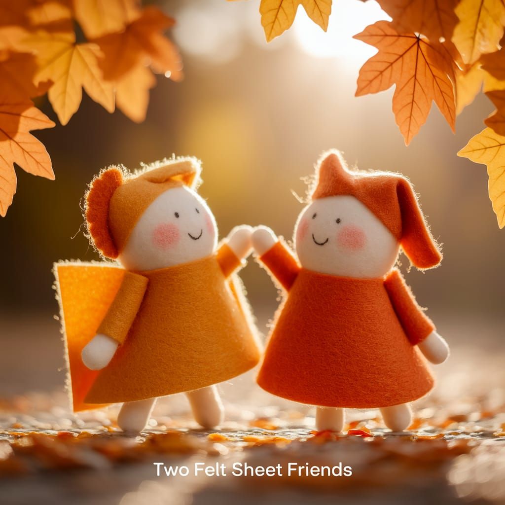 Felt Friends in Autumn Sunlight: Digital Art