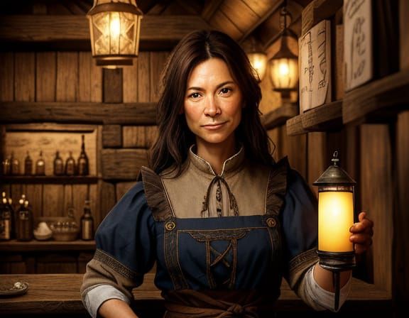 Fantasy Innkeeper Portrait in Cozy Tavern