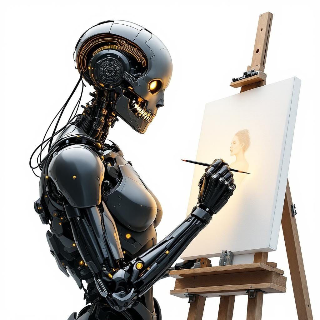 Biomechanical Humanoid Painting: Hyper-Realistic T-Shirt Des...