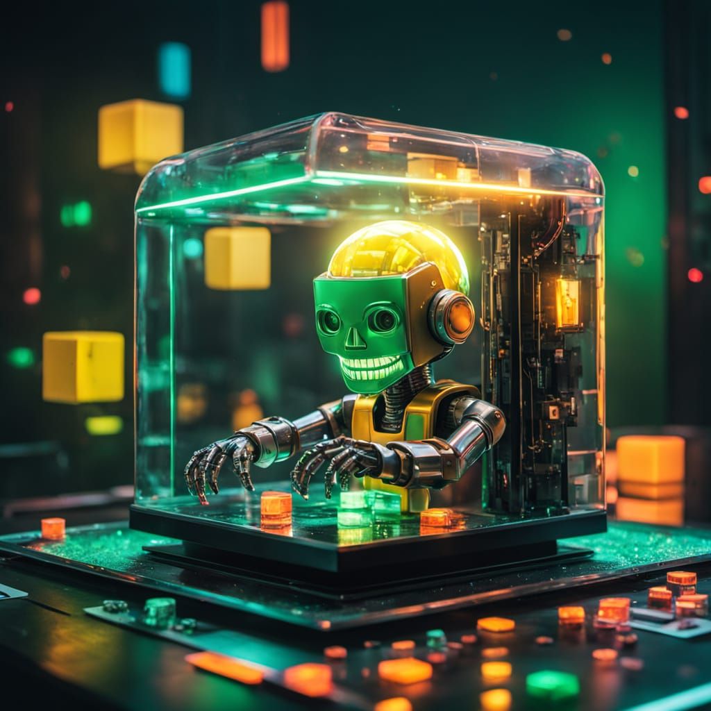 Cyberpunk Android in Neon Sci-Fi Lab