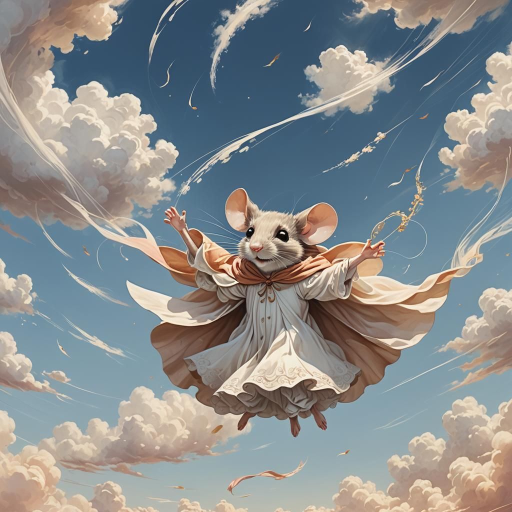 Mouse Falling From Sky Leaving Cloud Trails