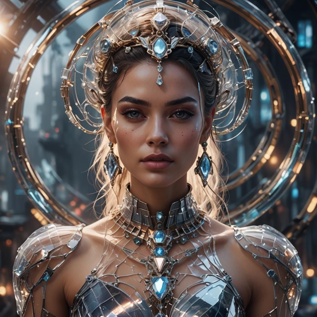 Beautiful Woman in Futuristic Jewelry: Detailed Portrait