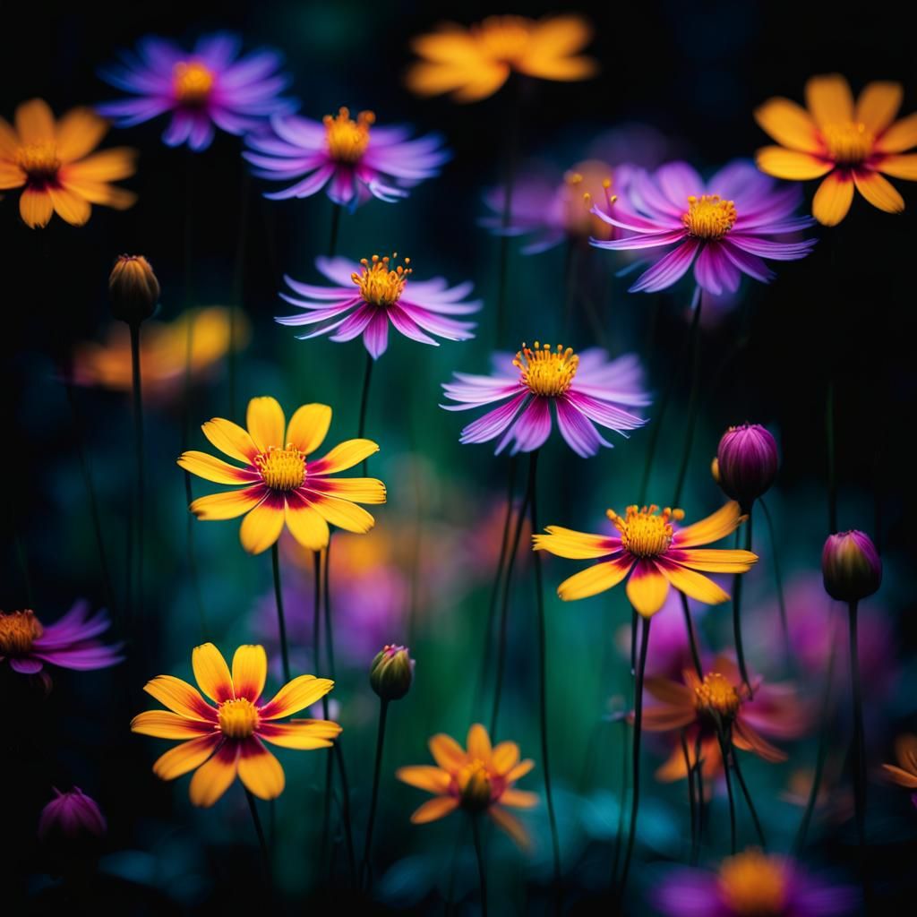 Long Exposure of Wildflowers in Dreamlike Forest