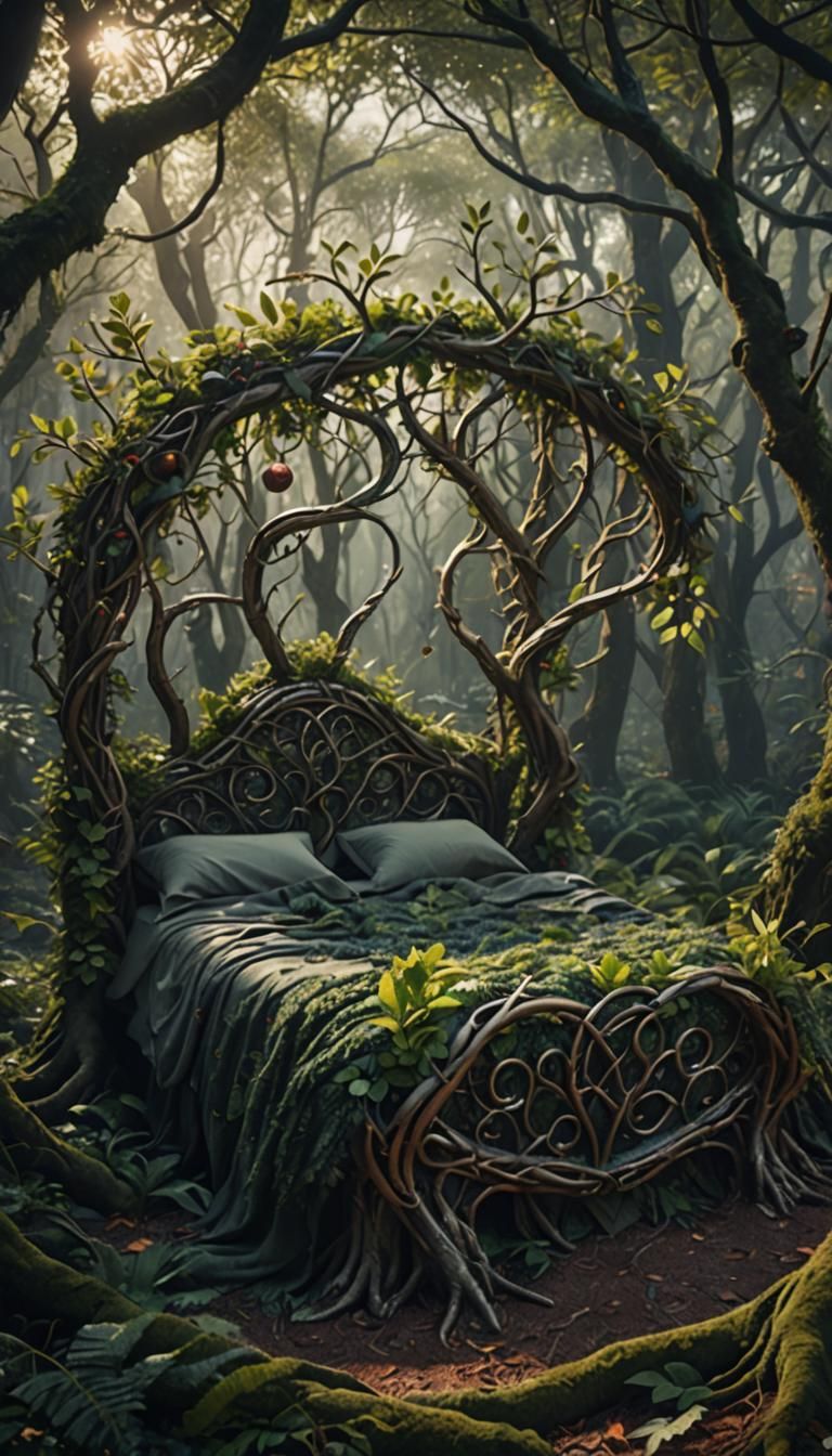 Mystical Forest Bed: Detailed Matte Painting in 8K