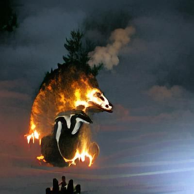 Fire-Breathing Giant Badger in a Fantasy Landscape