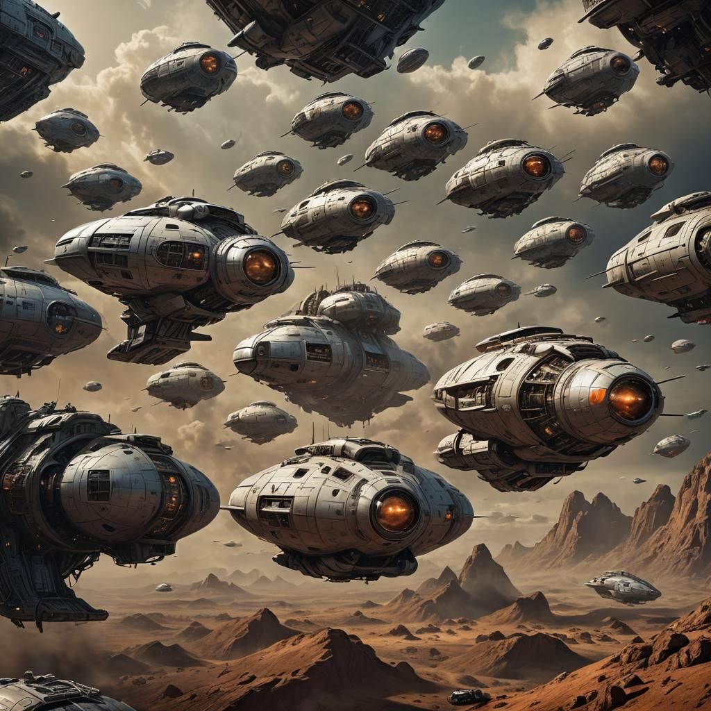 Escape Pod Fleet in Hyperrealistic Fantasy Style