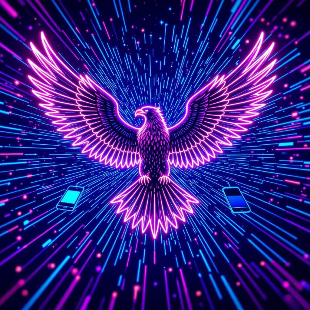 Majestic Griffin Silhouette of Glowing Data Streams