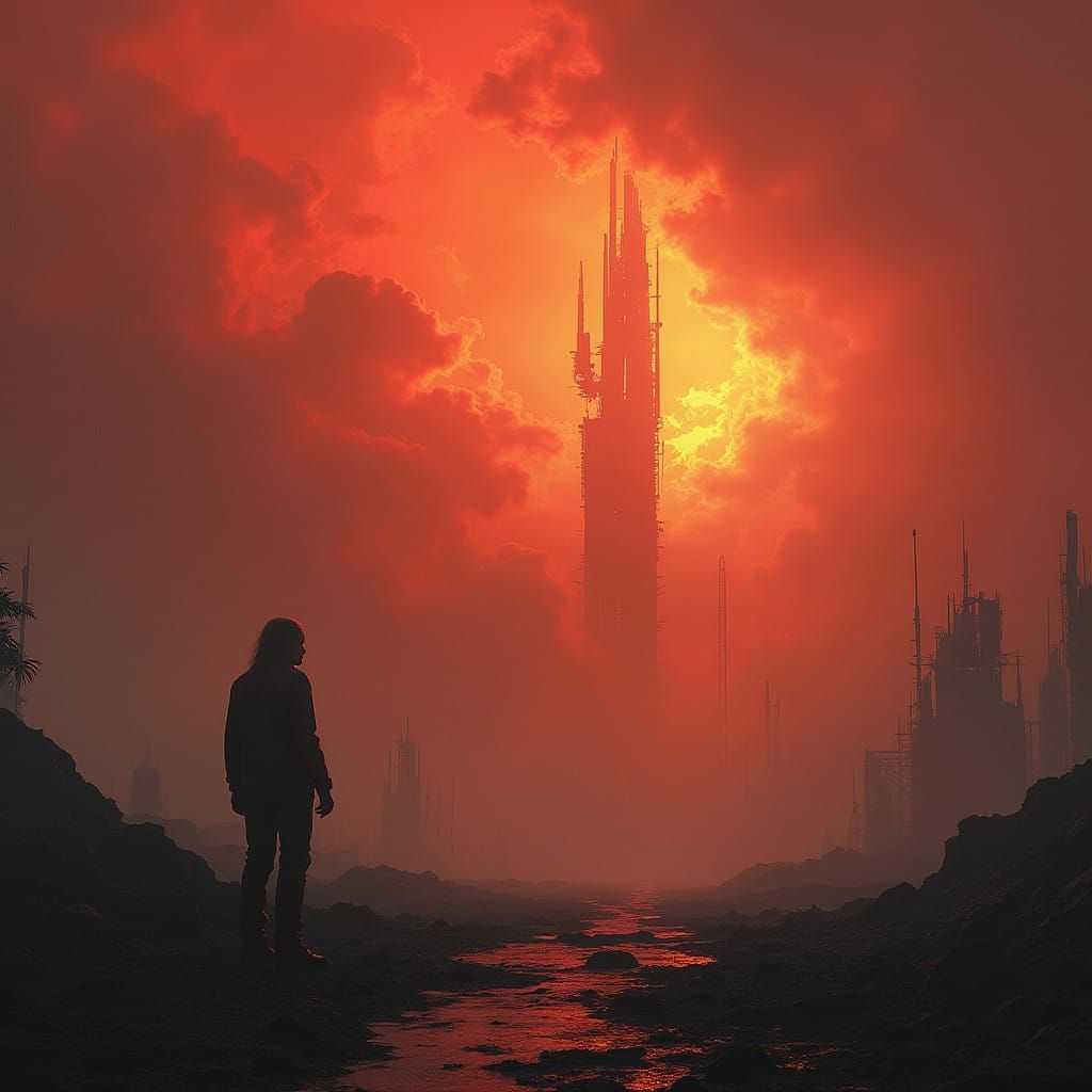 Desolate Post-Apocalyptic Landscape in Crimson Haze