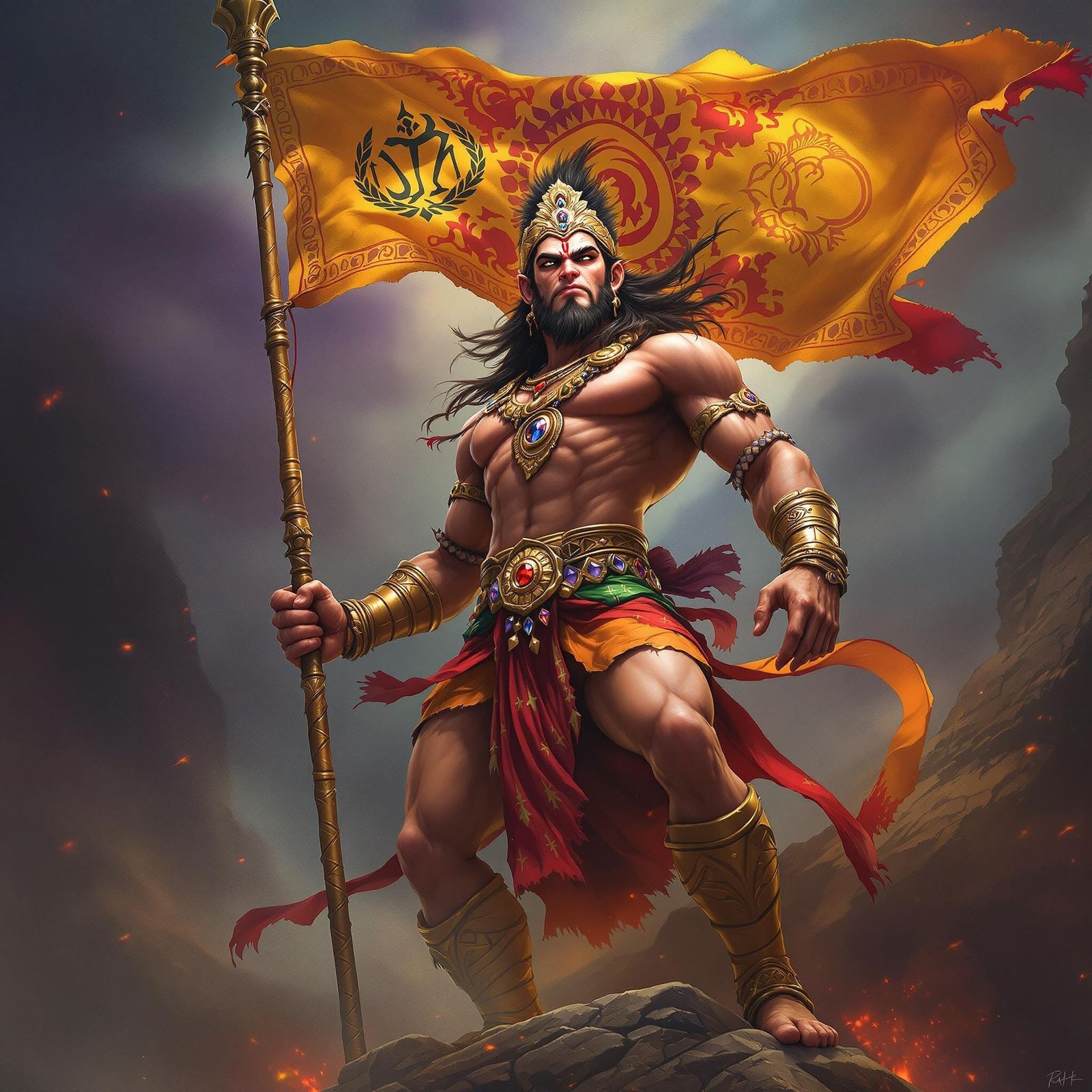 Hanuman: Majestic Monkey God in High-Fantasy Style