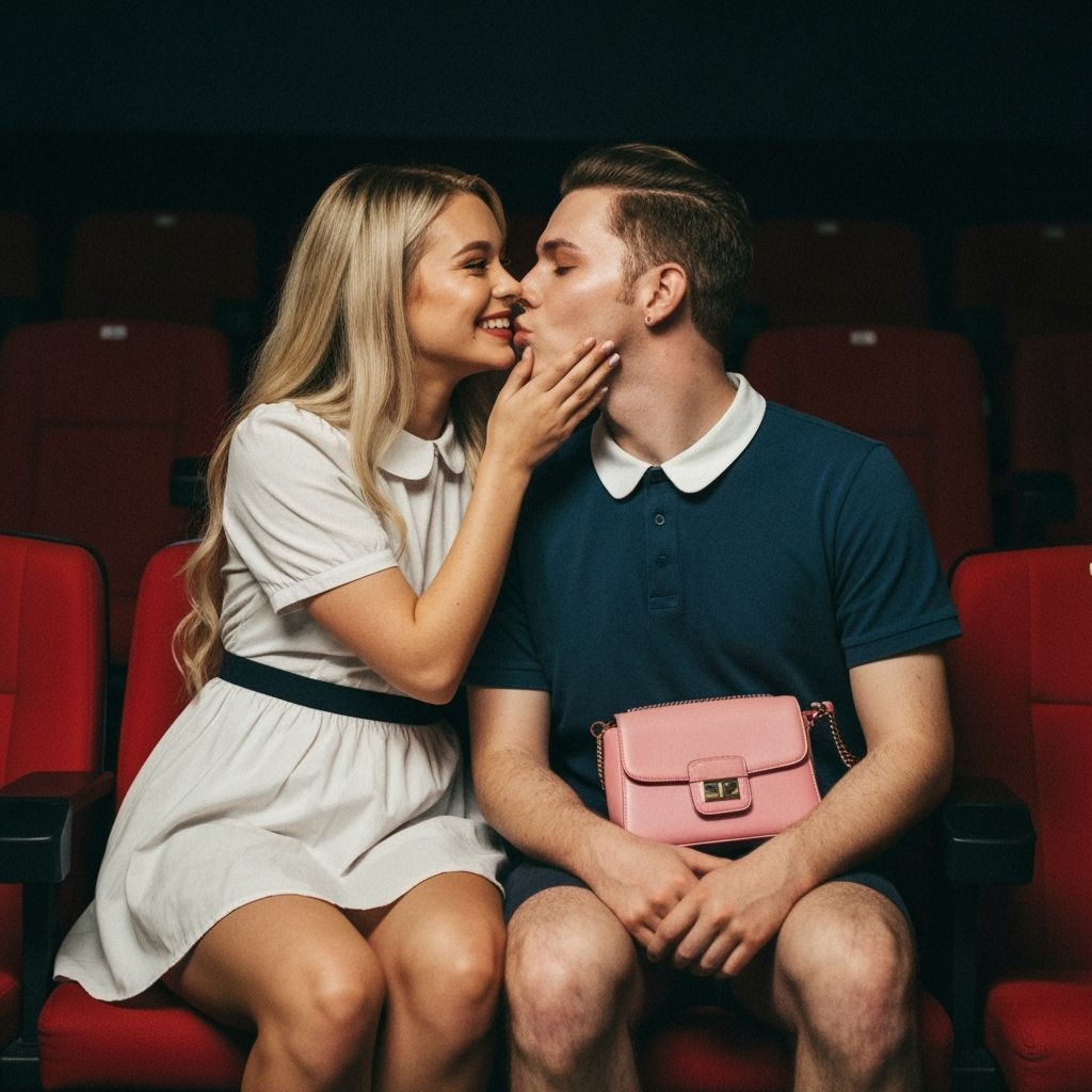 Couple Kissing in Cinema: Crossdressed Man in Peter Pan Dres...