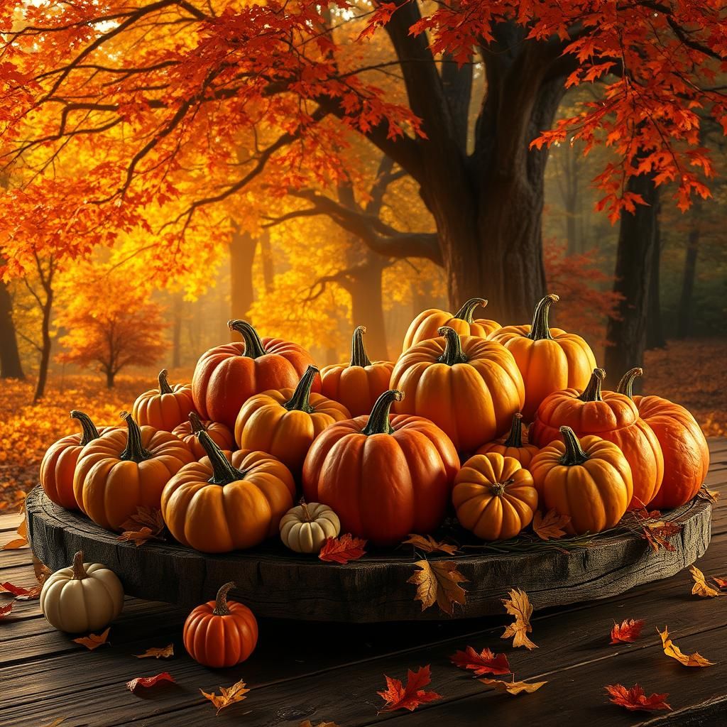 Enchanted Forest: Autumn Gourds in Hyper-Realistic Matte Pai...