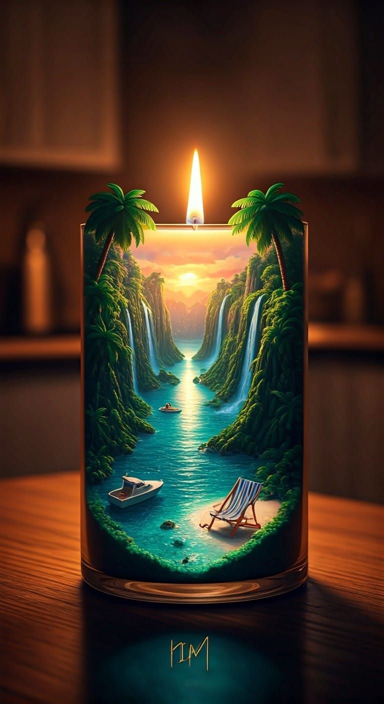 Tropical Landscape Candle Sculpture in Hyperrealistic Style