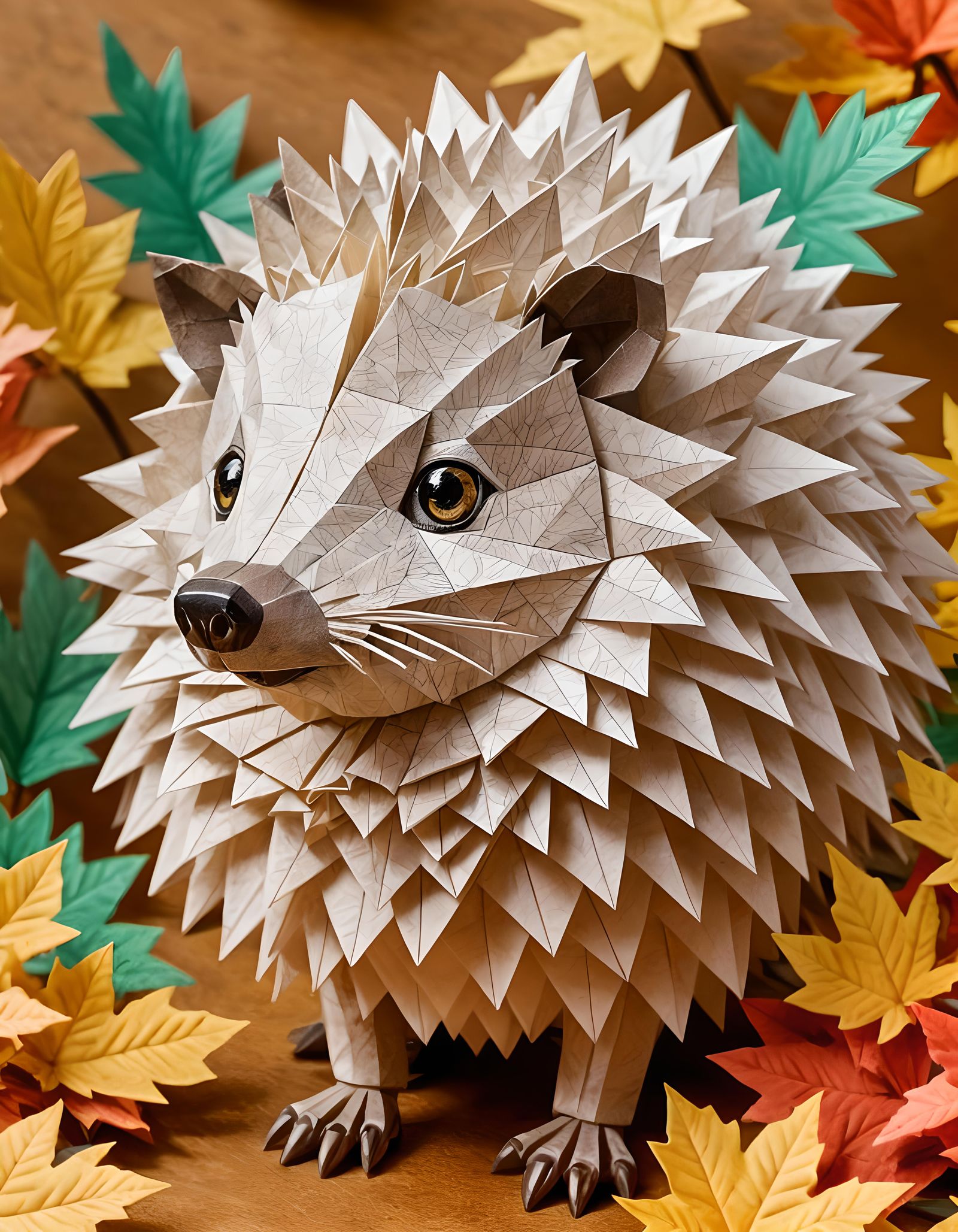 Cute Origami Hedgehog in a Woodland Scene