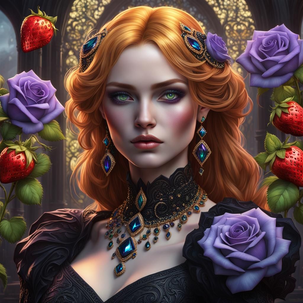 Gothic Young Lady with Jewels, Dark Fantasy Concept Art