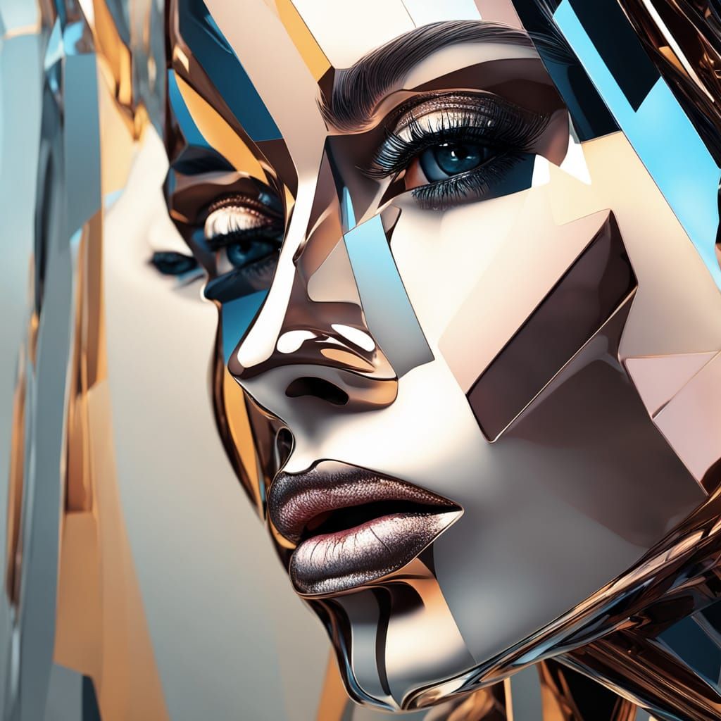 Geometric Woman's Face in Moody Chiaroscuro