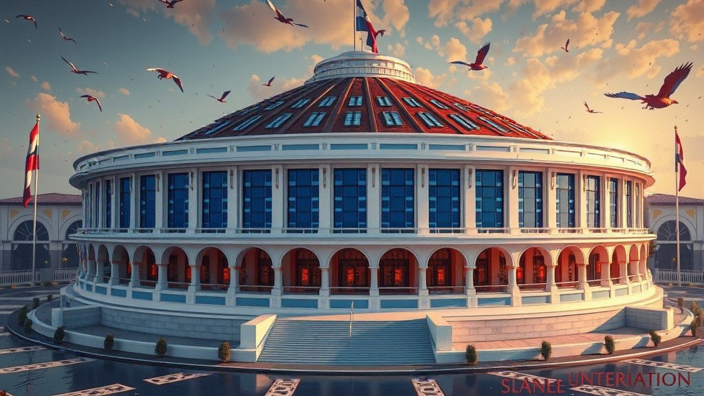 Luxurious White Casino Building with Vibrant Blue Pattern