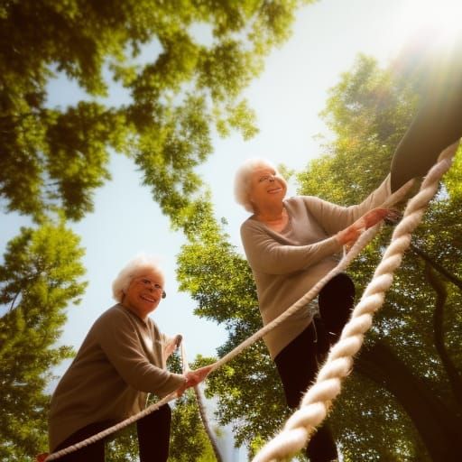 grannies climbing up a rope