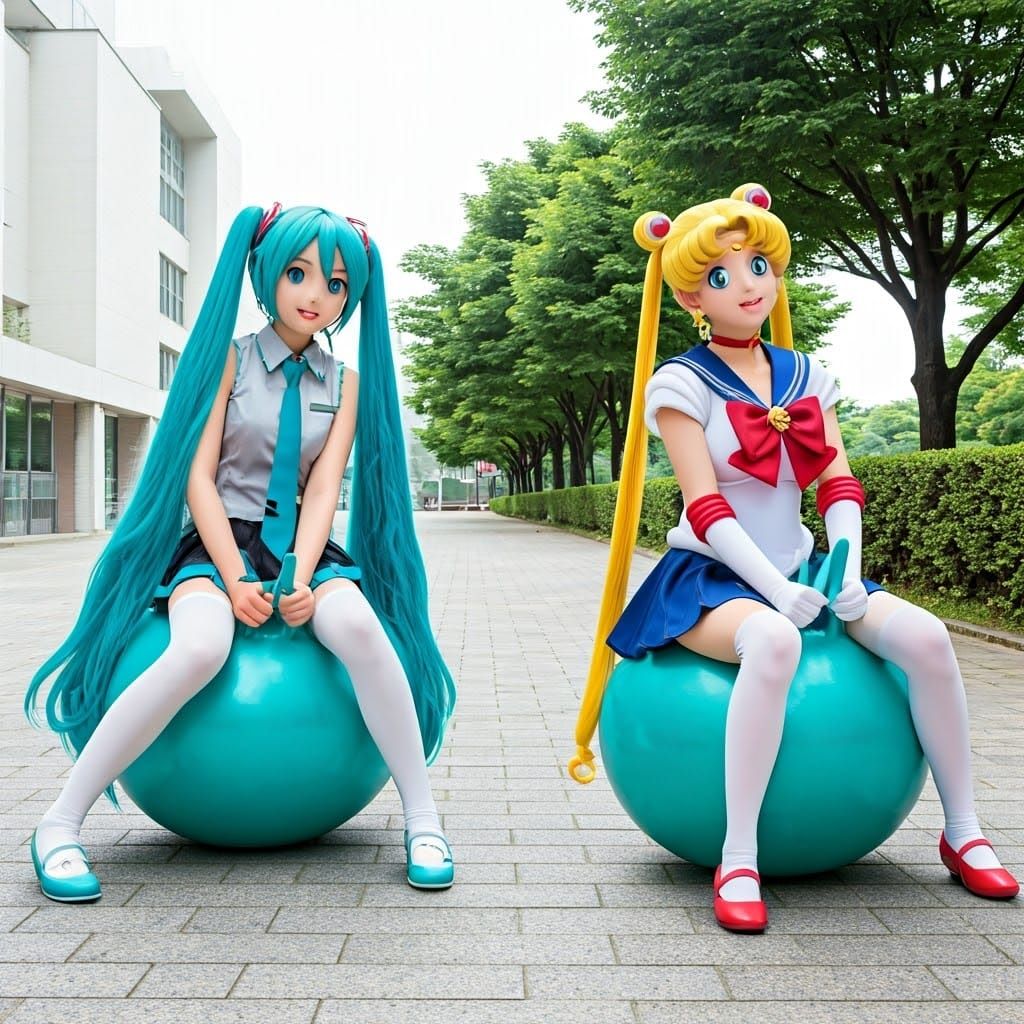 Hatsune Miku and Sailor Moon on Hopper Balls
