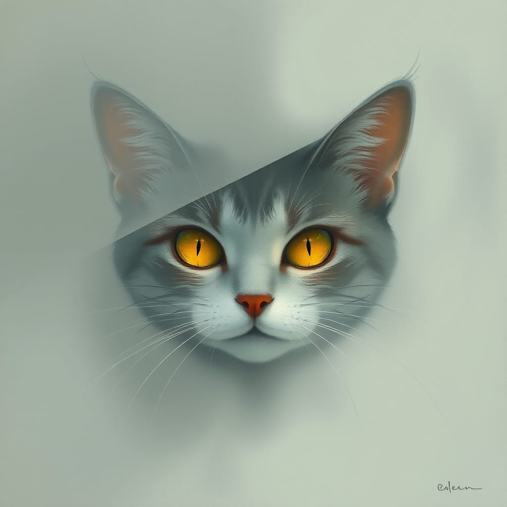 Glowing Cat Eyes in Misty Veil, Painterly Style