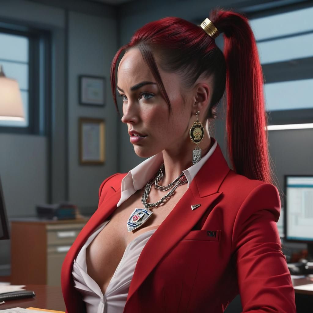 Megan Fox as LAPD Detective in Red Suit