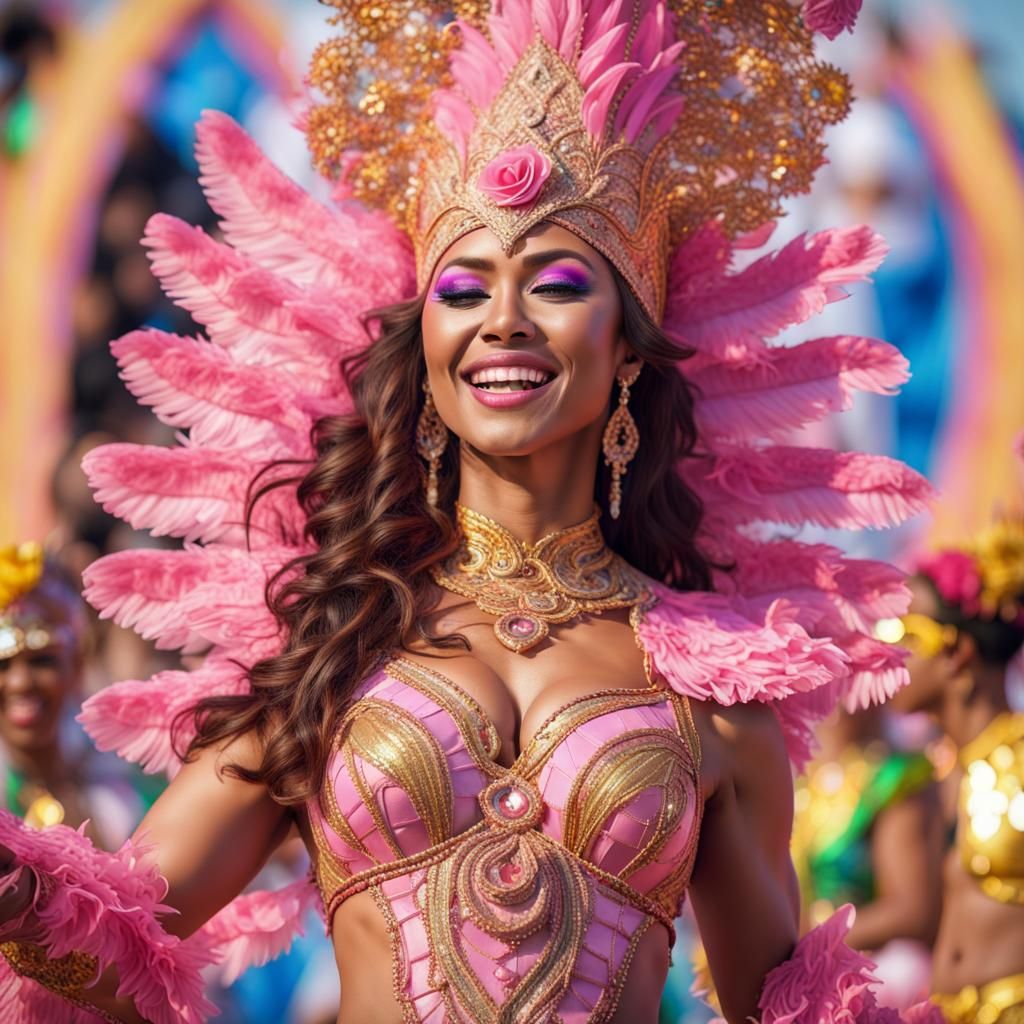 Rio Carnival Performer in Pink and Gold: Photorealistic Imag...