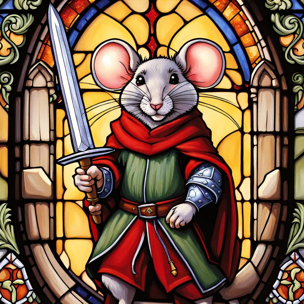 Redwall Mouse Warrior in Medieval Church Illustration