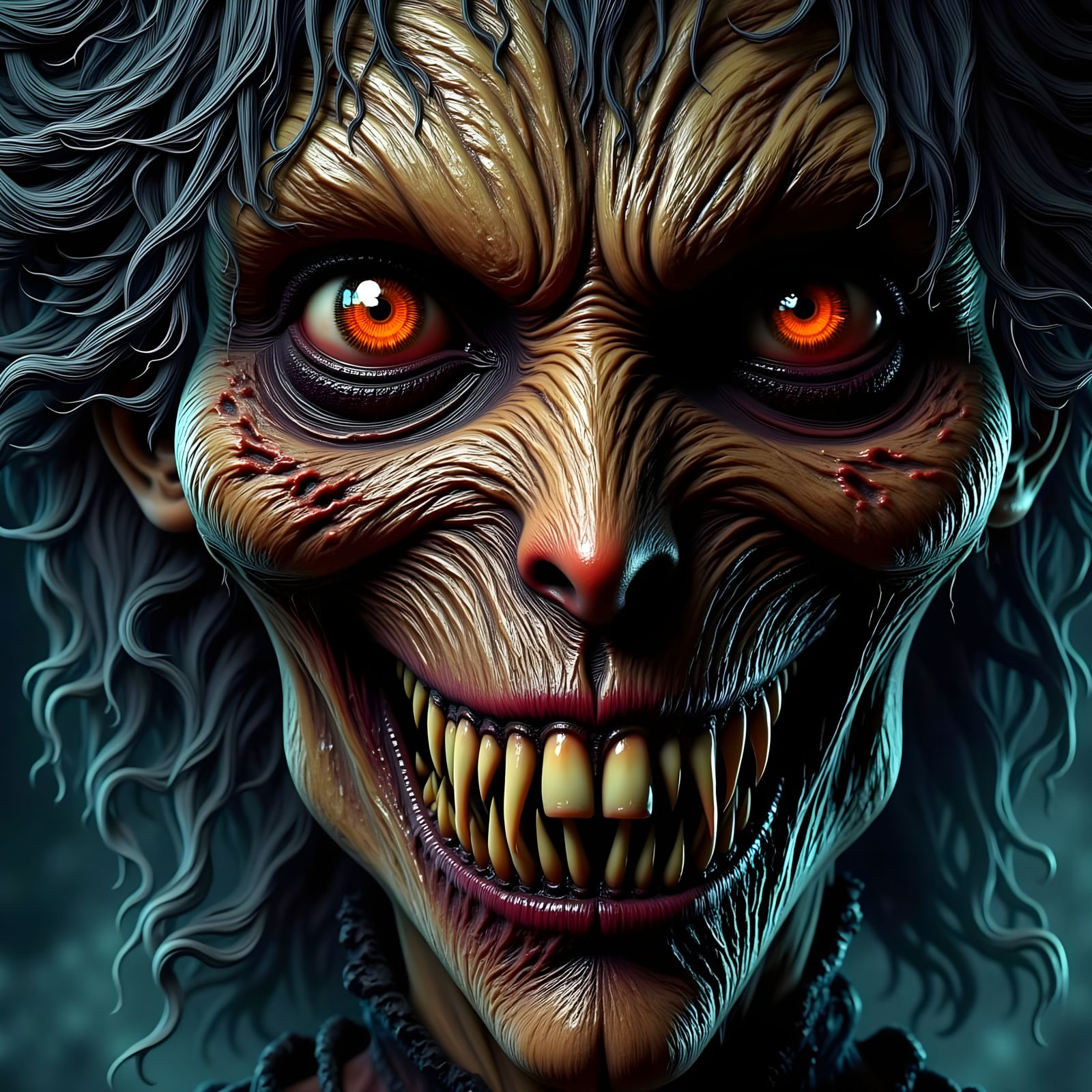 Horrifying Witch Close-Up in Dark Fantasy Style