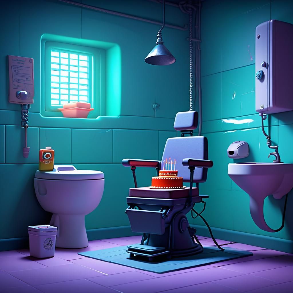 Electric Chair Toilet with Birthday Cake: Pixar Style