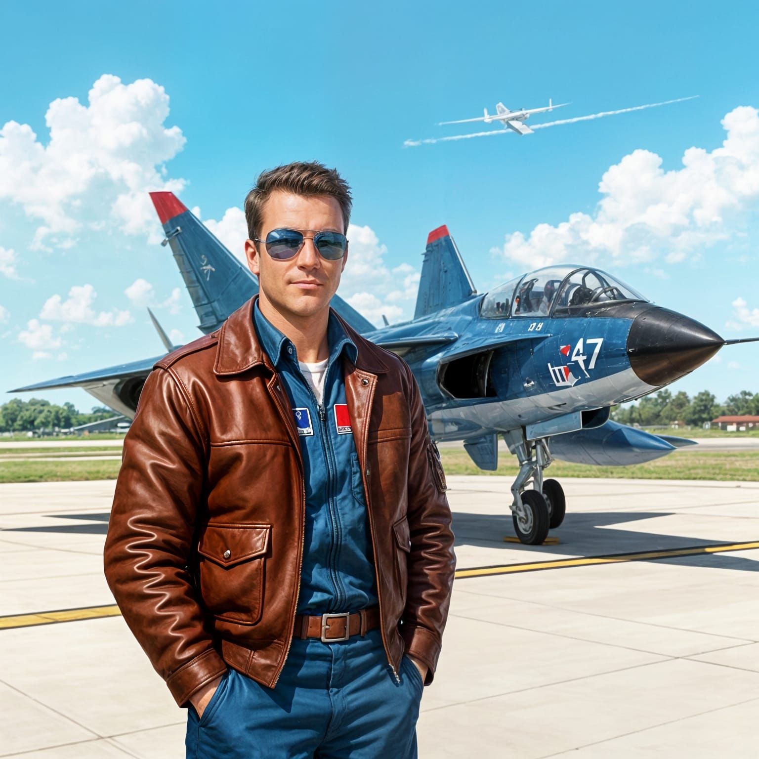 American Test Pilot Before 1960s Jet Fighter, Comic Art Styl...