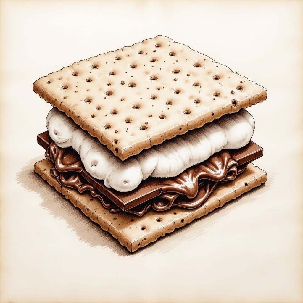 Detailed Parchment Sketch of a S'more Treat