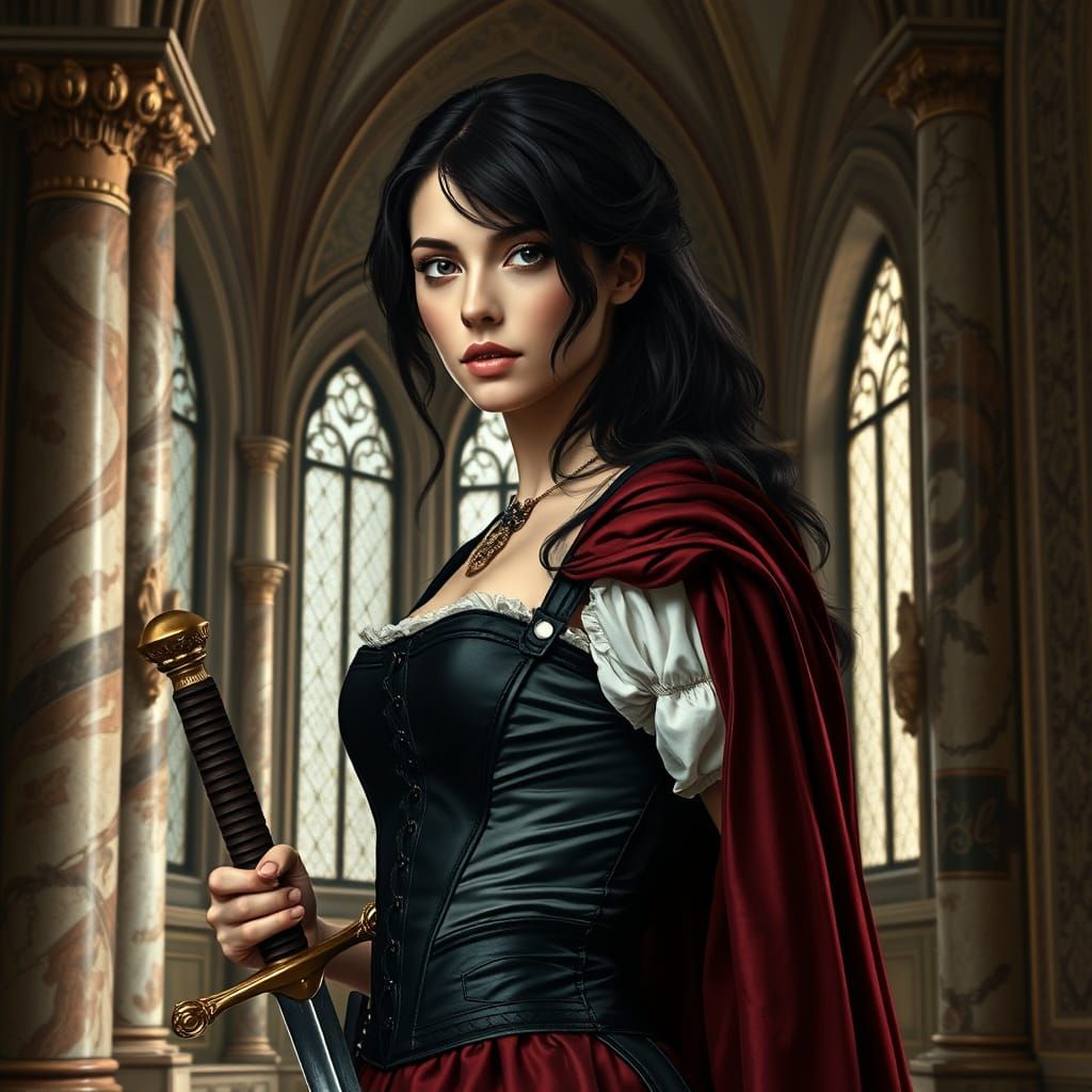 Woman in Medieval Attire With Sword, Renaissance Style