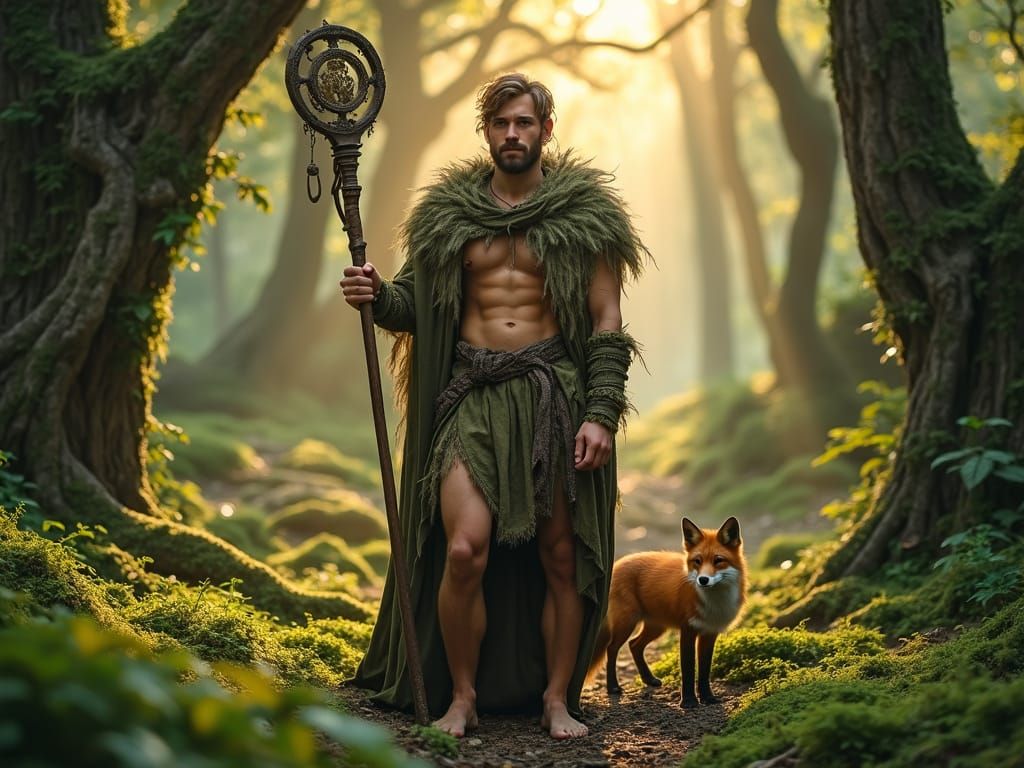 Youthful Forest King Embracing Nature in Golden Hour