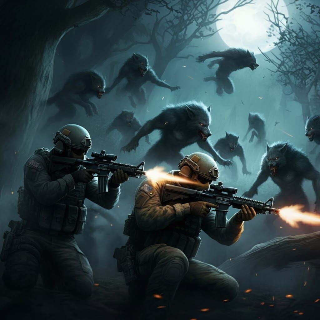 Soldiers vs Werewolves in Mystical Forest