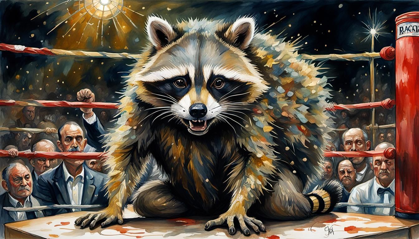 Raccoon Boxer in Hieronymus Bosch Style