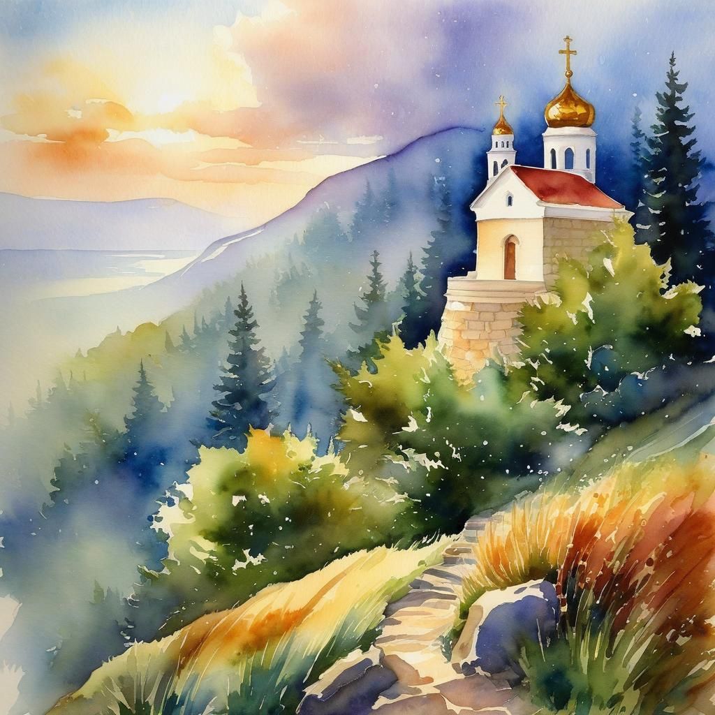 Vibrant Watercolor Painting of Divine Light and Salvation