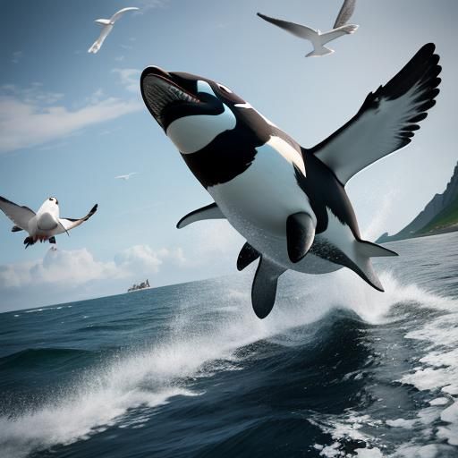 Orca Captures Seagull: 3D Rendering