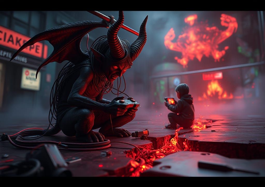 Cable Devil Watches Kid Play in Electronic Hell