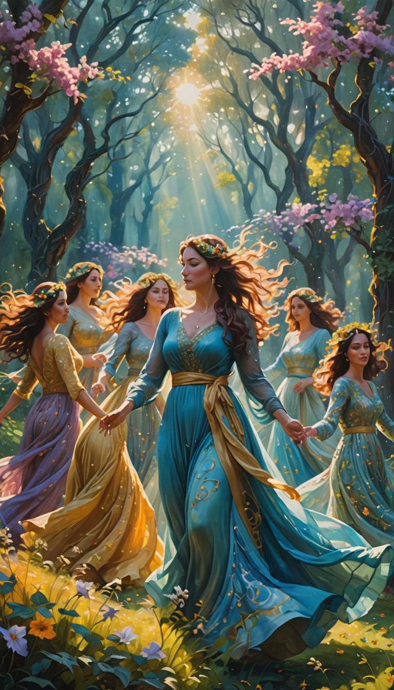 Figurative Painting of Women Performing Eurythmie