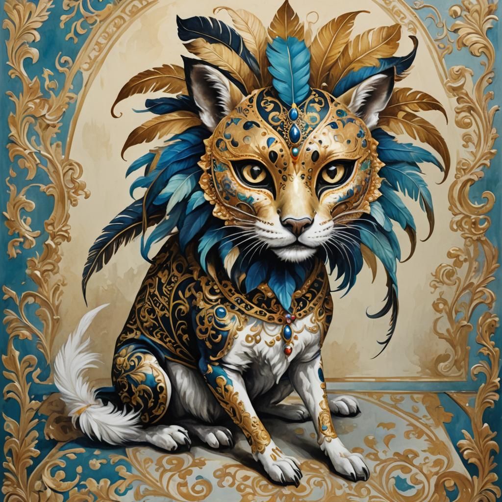 Animal in Masquerade Mask: Gouache Painting