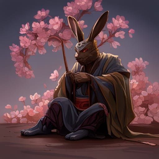 Samurai Rabbit in Feudal Japan, Hyper-Detailed Fantasy Art