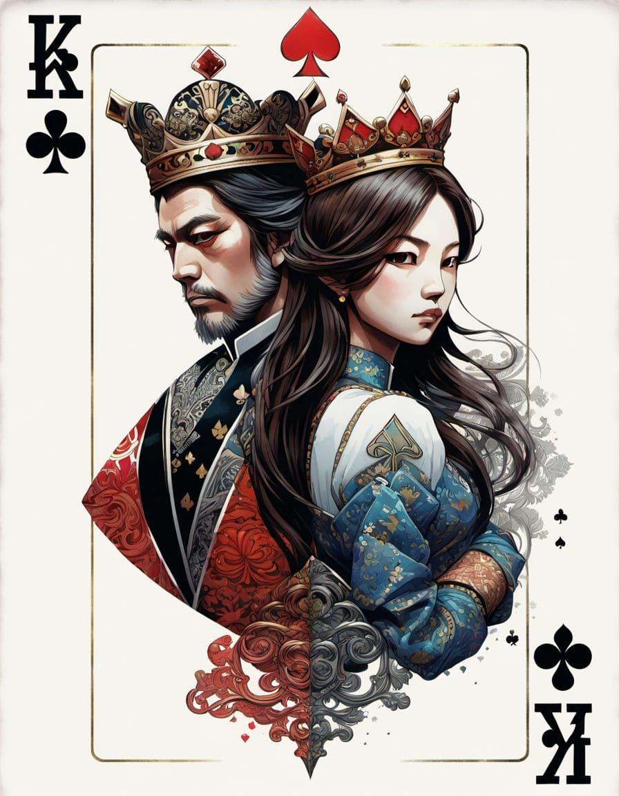 Fantasy Poker Card with King and Queen Portrait