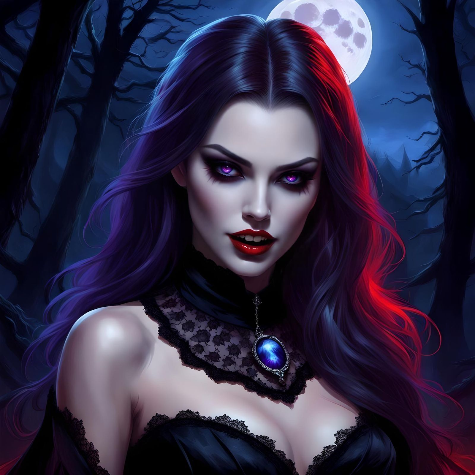 Vampire Woman Portrait in Gothic Forest Scene