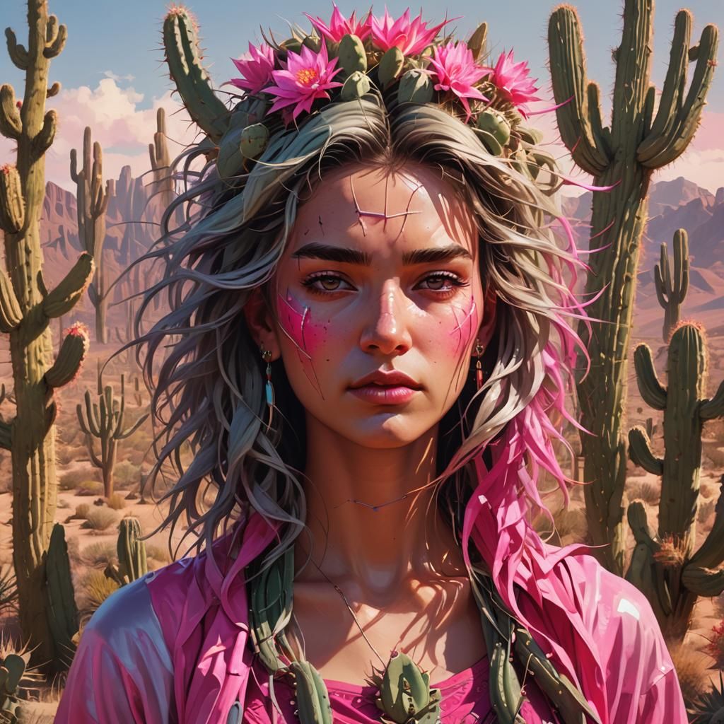 Cactus Woman Portrait in Desert Landscape