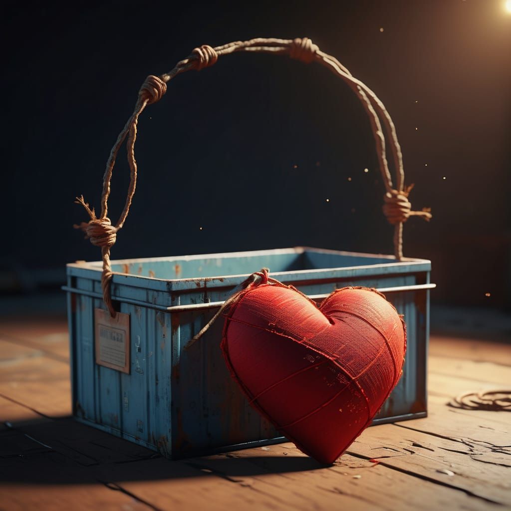 Surrealistic Heart in a Worn Knight's Container