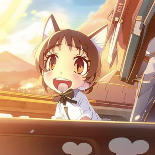 Chibi Cat Selfie in Studio Ghibli Style